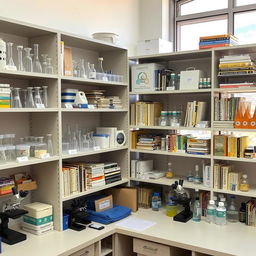 A well-organized STEM lab inventory in Palestine, showcasing a variety of scientific equipment and supplies