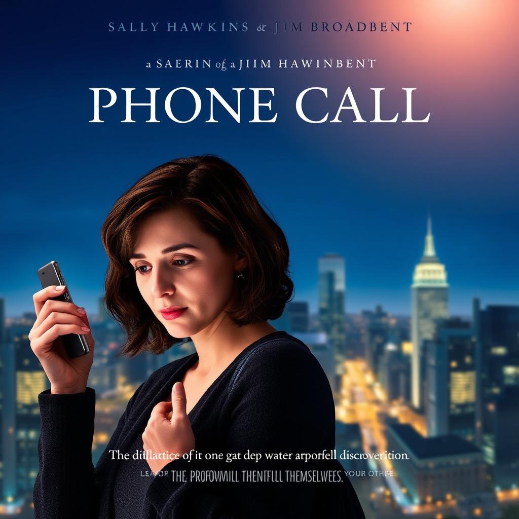 A visually striking movie poster for a film starring Sally Hawkins and Jim Broadbent, featuring an artistic representation of the phone call theme
