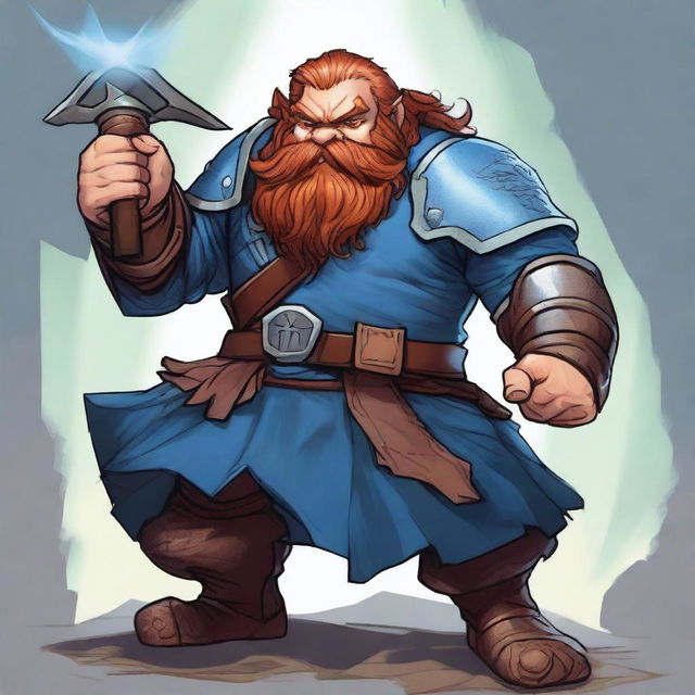 A high-quality digital art piece showcasing a rugged dwarf fighter with auburn hair and a neatly braided beard