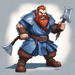 A high-quality digital art piece showcasing a rugged dwarf fighter with auburn hair and a neatly braided beard