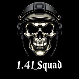 A striking image of a skull wearing a modern military helmet, with a sleek black background