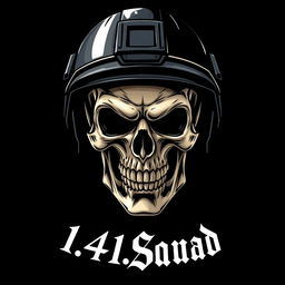A striking image of a skull wearing a modern military helmet, with a sleek black background