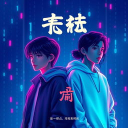 A book cover design featuring a deep, rich blue background infused with soft neon pink and cyan light effects