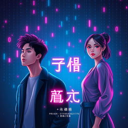 A book cover design featuring a deep, rich blue background infused with soft neon pink and cyan light effects