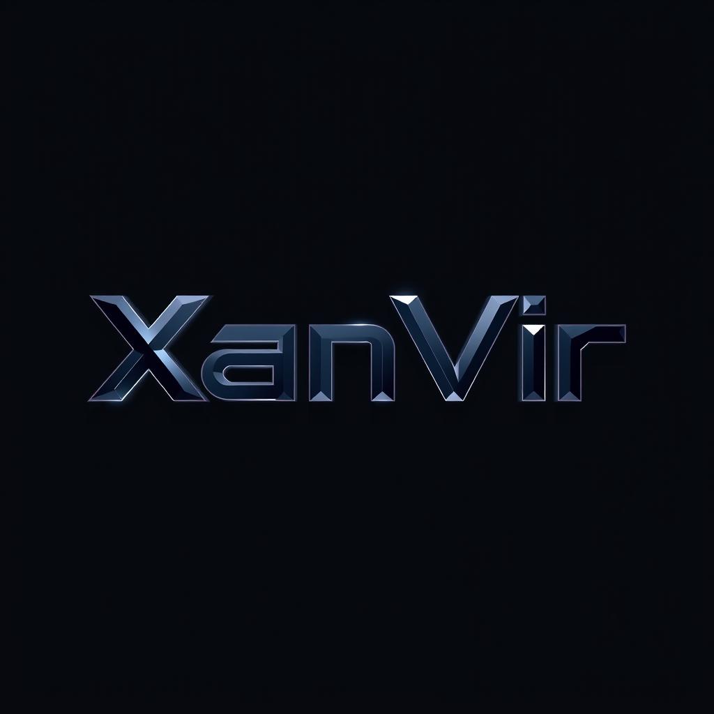 A sleek, futuristic logo design for the name 'XanVir', combining sharp, angular typography with a modern aesthetic