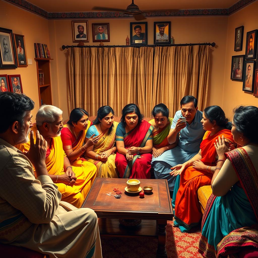 A tense scene in an Indian household where a family is arguing