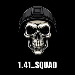 A striking image of a skull wearing a modern military helmet, prominently displayed against a pure black background