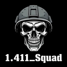 A striking image of a skull wearing a modern military helmet, prominently displayed against a pure black background