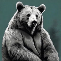 A high-quality digital art image presenting a bear with a complex expression, hinting at internal struggles