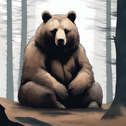 A high-quality digital art image presenting a bear with a complex expression, hinting at internal struggles