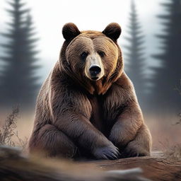 A high-quality digital art image presenting a bear with a complex expression, hinting at internal struggles