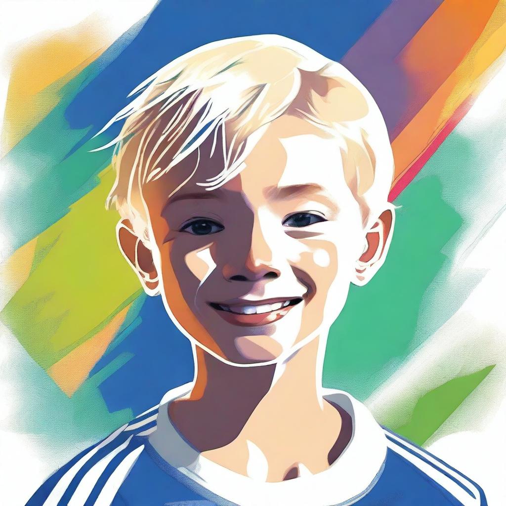 A high-quality digital art image showcasing a boy with blond hair, wearing an Adidas shirt