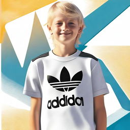 A high-quality digital art image showcasing a boy with blond hair, wearing an Adidas shirt