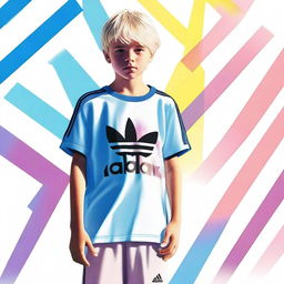 A high-quality digital art image showcasing a boy with blond hair, wearing an Adidas shirt