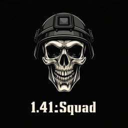 A detailed and dramatic image of a skull adorned with a modern military helmet, set against a pure black background