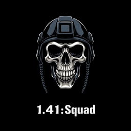A detailed and dramatic image of a skull adorned with a modern military helmet, set against a pure black background