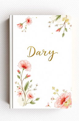 an aesthetic book cover design suitable for a diary, featuring a soft pastel color palette with floral patterns, delicate watercolor illustrations of flowers and leaves, an elegant handwritten font for the title centered at the top, and subtle gold foil embellishments for a touch of luxury, with a textured paper background to enhance the tactile quality