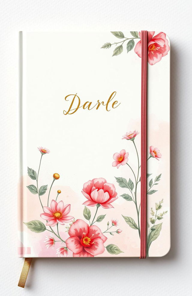 an aesthetic book cover design suitable for a diary, featuring a soft pastel color palette with floral patterns, delicate watercolor illustrations of flowers and leaves, an elegant handwritten font for the title centered at the top, and subtle gold foil embellishments for a touch of luxury, with a textured paper background to enhance the tactile quality