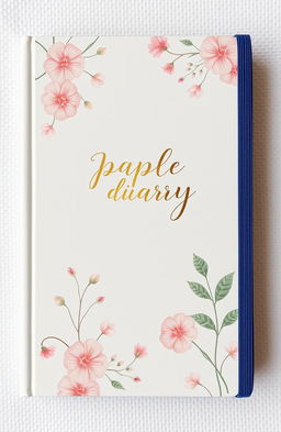 an aesthetic book cover design suitable for a diary, featuring a soft pastel color palette with floral patterns, delicate watercolor illustrations of flowers and leaves, an elegant handwritten font for the title centered at the top, and subtle gold foil embellishments for a touch of luxury, with a textured paper background to enhance the tactile quality