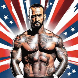 A high-quality digital art image showcasing CM Punk, the renowned professional wrestler, in the spotlight