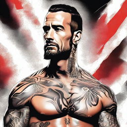 A high-quality digital art image showcasing CM Punk, the renowned professional wrestler, in the spotlight