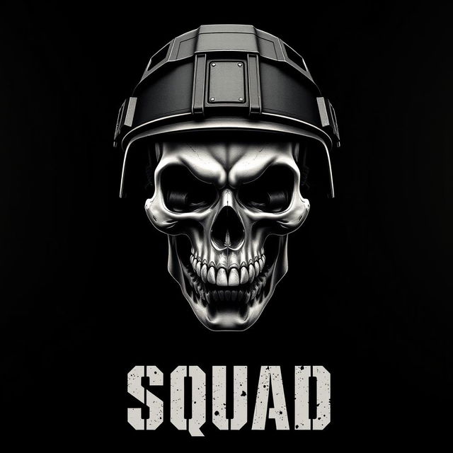 An impactful image featuring a skull adorned with a modern military helmet, prominently set against a deep black background