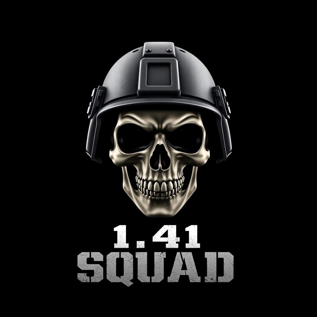 An impactful image featuring a skull adorned with a modern military helmet, prominently set against a deep black background