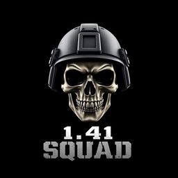 An impactful image featuring a skull adorned with a modern military helmet, prominently set against a deep black background