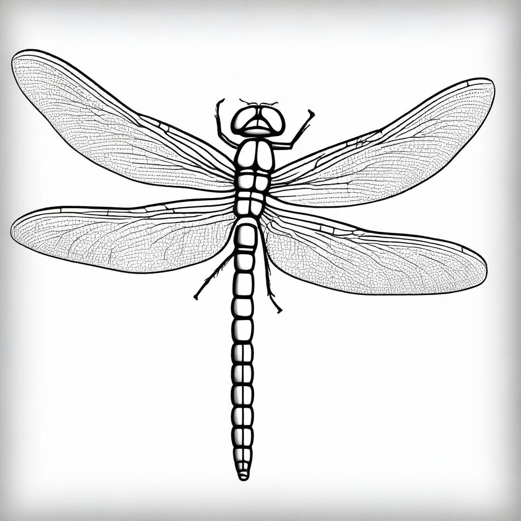 A charming, high-quality pencil drawing in a cartoon style, showcasing a dragonfly