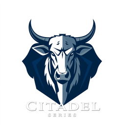 A logo design inspired by the Citadel series, featuring a stylized representation of cattle