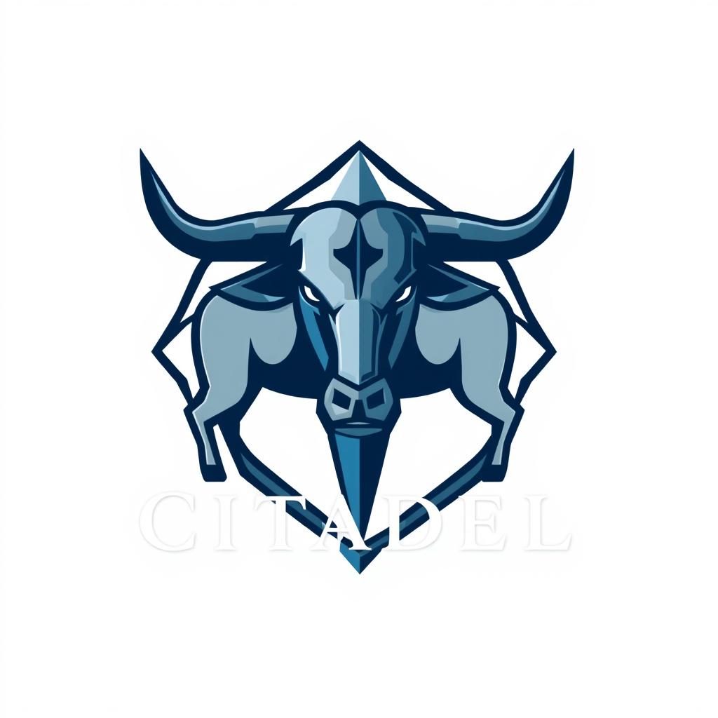 A logo design inspired by the Citadel series, featuring a stylized representation of cattle