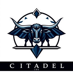 A logo design inspired by the Citadel series, featuring a stylized representation of cattle