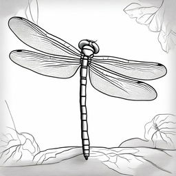 A charming, high-quality pencil drawing in a cartoon style, showcasing a dragonfly