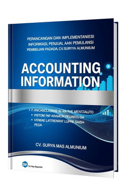 A book cover for a textbook on accounting information systems, titled "PERANCANGAN DAN IMPLEMENTASI SISTEM INFORMASI AKUNTANSI PENJUALAN DAN PEMBELIAN PADA CV