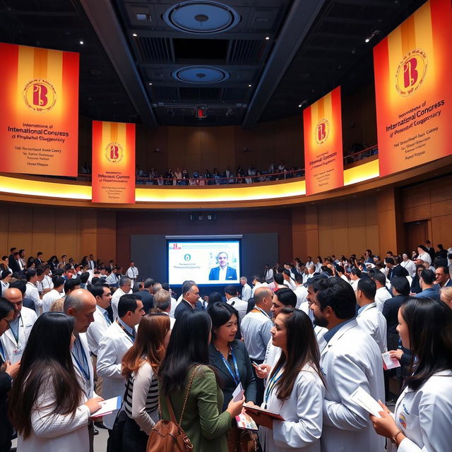 A vibrant and informative scene depicting the International Congress of Rhinoplasty and Plastic Surgery held in Kermanshah, Iran