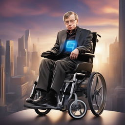 This high-quality digital art piece depicts Stephen Hawking as a superhero