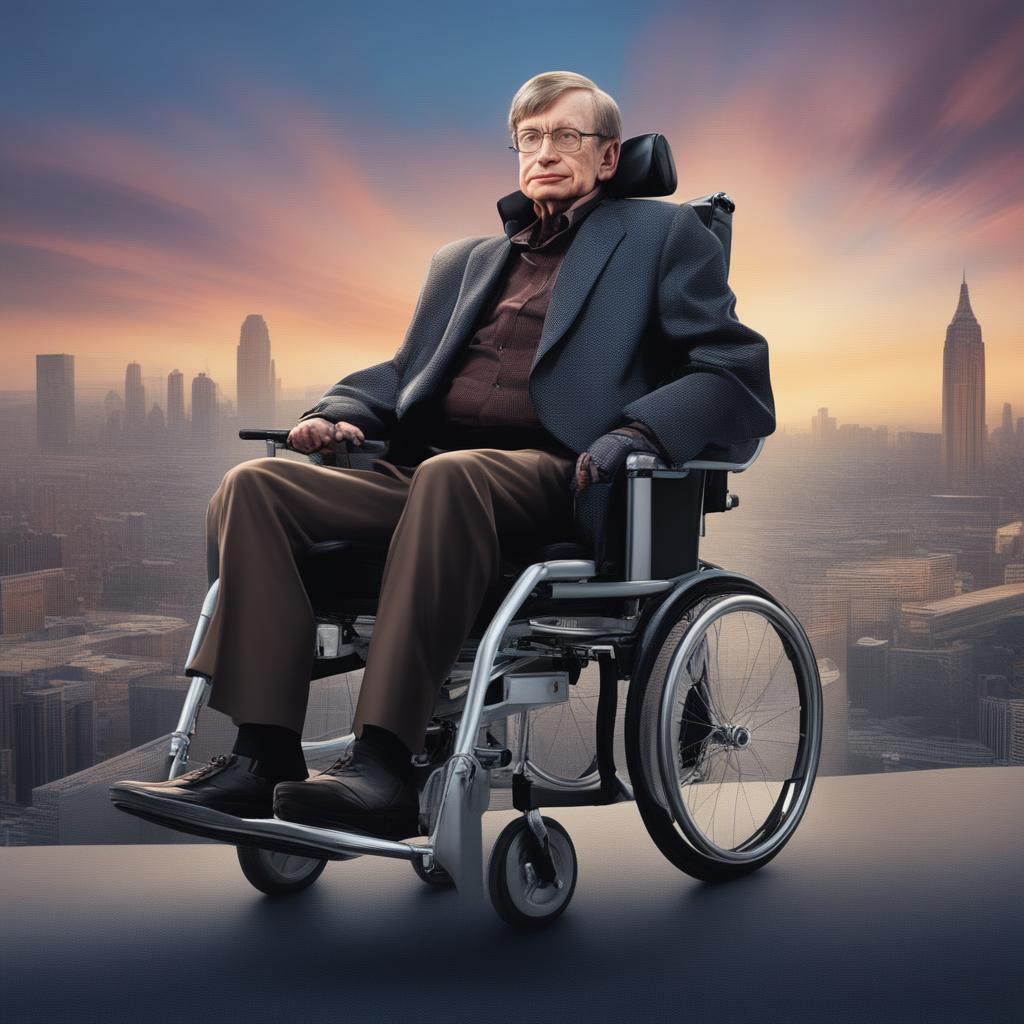 This high-quality digital art piece depicts Stephen Hawking as a superhero