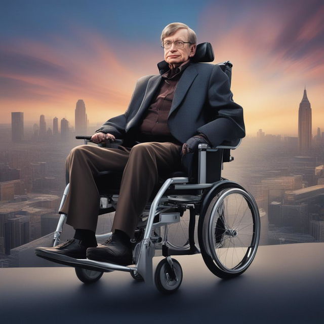 This high-quality digital art piece depicts Stephen Hawking as a superhero