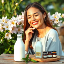 A serene and beautiful scene showcasing the benefits of goat milk for skin health