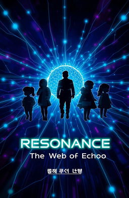 A futuristic, digital world showcasing an abstract web or network with threads connecting fragmented silhouettes of six characters: Hae-rin, Min-jae, Yun-ji, Dae-seok, Ji-ho, and Eun-seo