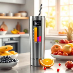 A highly detailed illustration of a smart tumbler designed to detect sugar levels in beverages