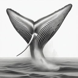 An intricate, black and white pencil drawing featuring a majestic blue whale