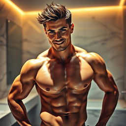 A handsome, muscular man confidently posing, showcasing his well-defined physique