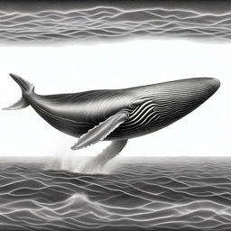 A monochrome graphite pencil sketch, meticulously detailed, showcasing an enormous whale gracefully swimming in the vast ocean