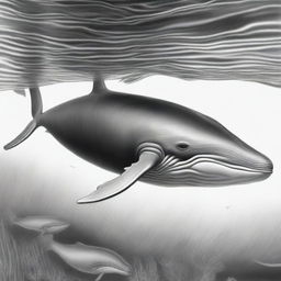 A third graphite pencil sketch, beautifully detailed, portrays a different species of whale, showcasing its unique features and form