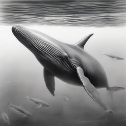 A third graphite pencil sketch, beautifully detailed, portrays a different species of whale, showcasing its unique features and form