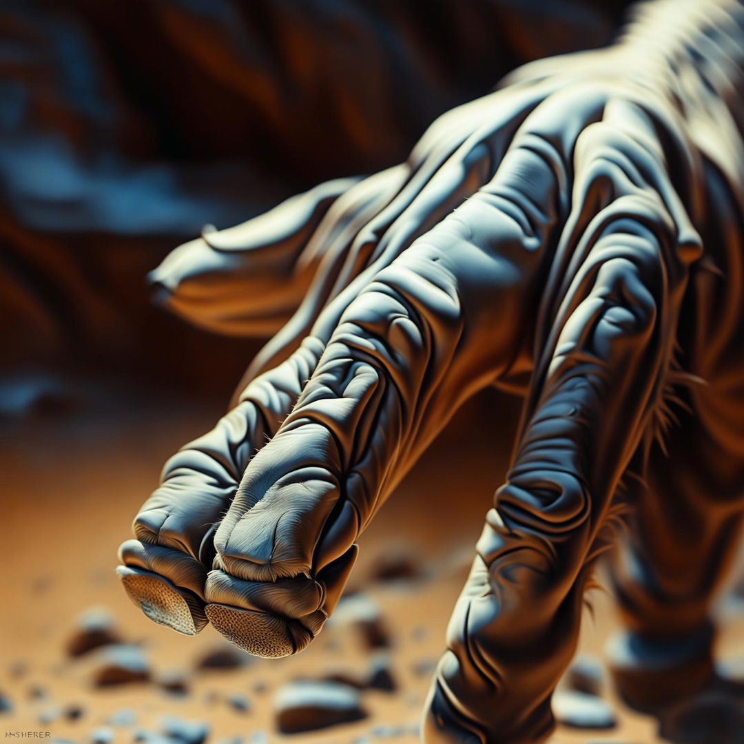 A highly detailed, realistic digital art representation of a camel's foot, focusing on the end phalange