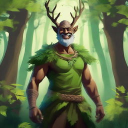 An enchanting, high-resolution illustration that depicts a man as a forest guardian