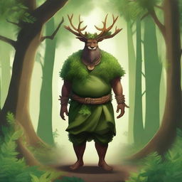 An enchanting, high-resolution illustration that depicts a man as a forest guardian