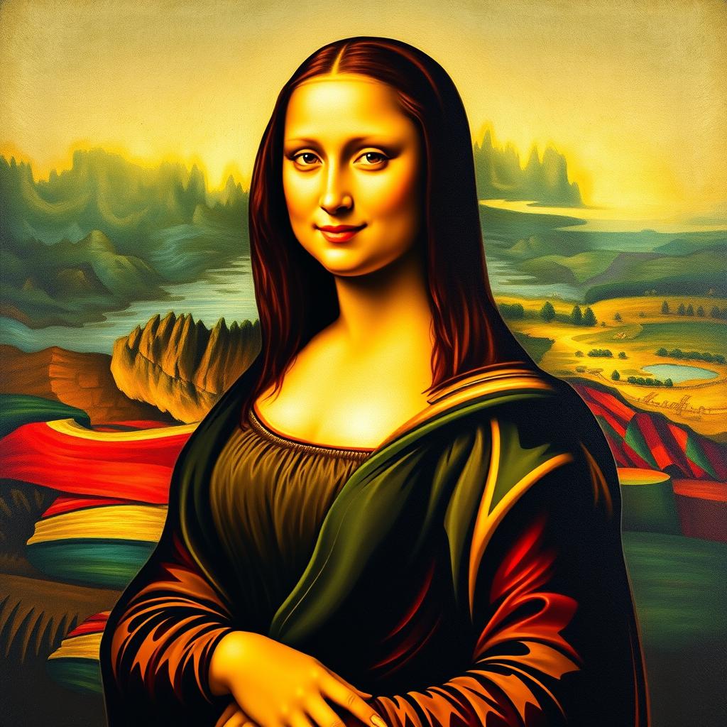 A reinterpretation of the classic Mona Lisa painting featuring her with a fit and alluring physique